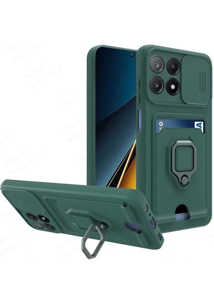 Xiaomi Mi 14T Pro Kılıf Kamera Korumalı Yüzüklü Sürgülü Lens Kızaklı Kartvizitli Cüzdanlı Ip Askılı Renkli Silikon Kartlıklı