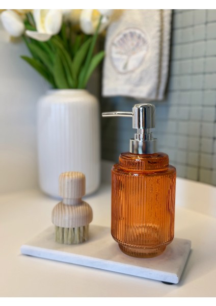 Gümüş Başlıklı Cam Sıvı Sabunluk Turuncu - Mutfak / Banyo