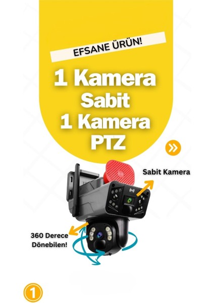 6mp 2 Kameralı Güneş Enerjili Ptz 4g Sim Kartlı 256 GB Sd Kart Destekli Kamera 360° Dönebilir