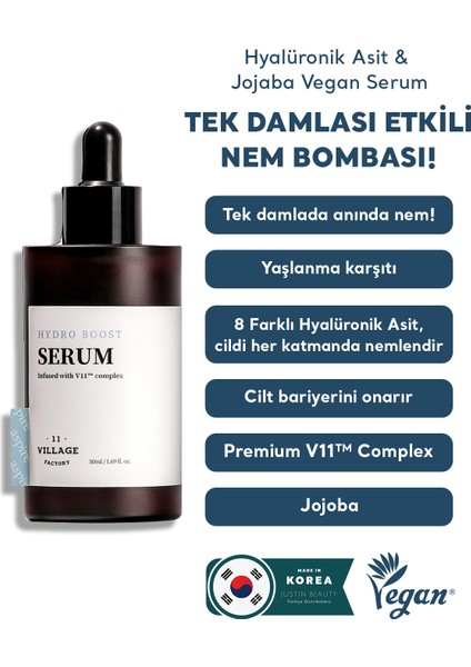 11 Factory Hydro Boost Serum 50 ml – Hyalüronik Asit & Jojoba Vegan Serum
