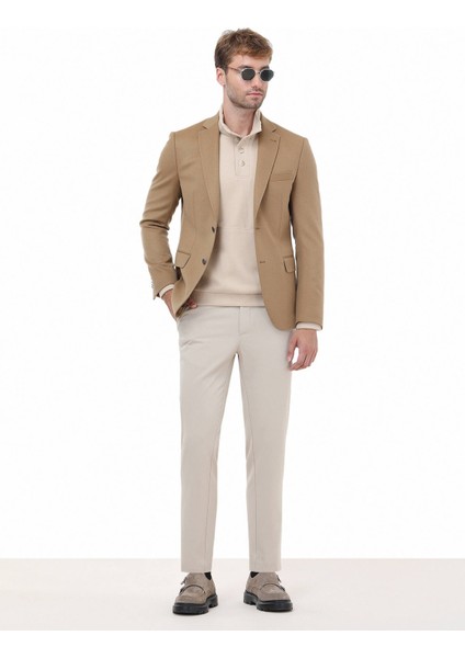 Deve Tüyü Düz Modern Fit Yün Karışımlı Ceket