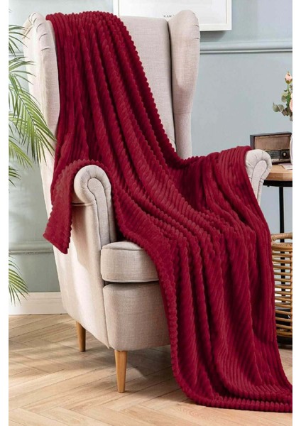 Çizgili tek kişilik sıcak ve şık TV battaniyesi 130x180 cm bordo fiyatları