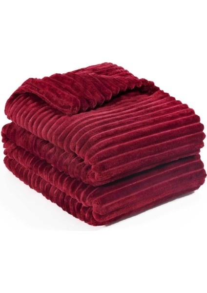 Çizgili tek kişilik sıcak ve şık TV battaniyesi 130x180 cm bordo fırsatları