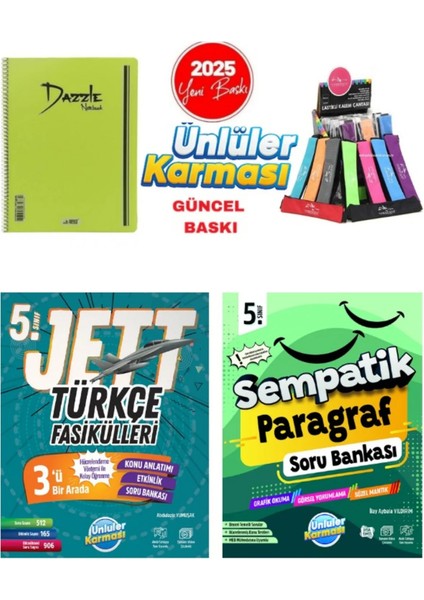 5. Sınıf Jett Türkçe Fasikülleri Sempatik Paragraf Soru Bankası - Telli Defter - Kalemlik