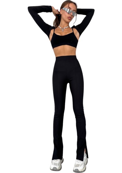 Kadın Siyah Yan Paça Yırtmaçlı Tayt 1852 fiyatları