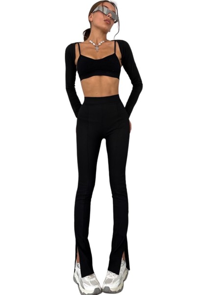 Kadın Siyah Yan Paça Yırtmaçlı Tayt 1852 modelleri