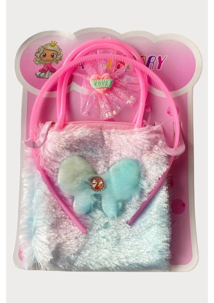 Pembe Renk Çocuk Çanta/taç/havlu Toka Set