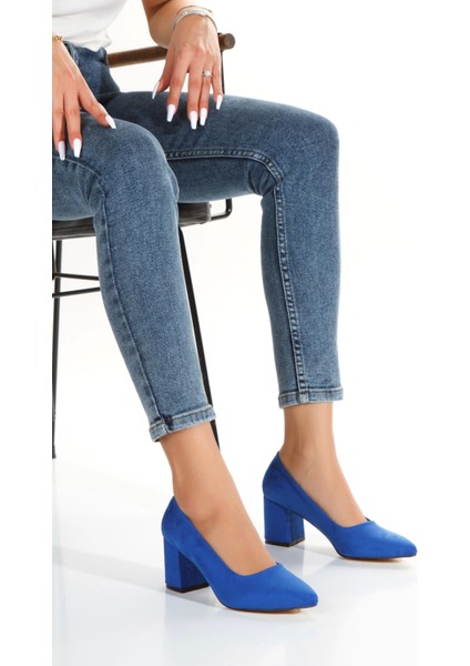 Kadın Günlük Kalın Topuklu Süet Ayakkabı Mavi