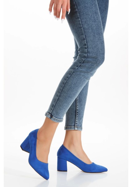 Kadın Günlük Kalın Topuklu Süet Ayakkabı Mavi modelleri