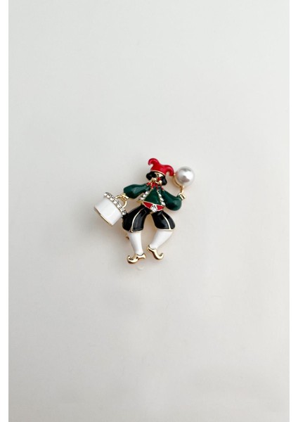 Mineli Taşlı Sevimli Palyaço Broş (4 Cm)