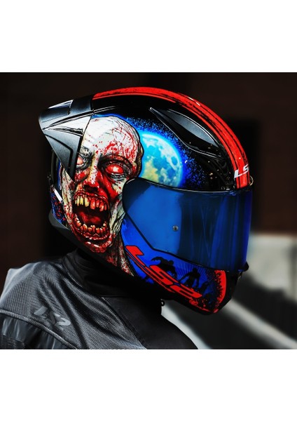 Rapıd 2 Race Zombıe Fullface Motosiklet Kaskı Mavi Camlı