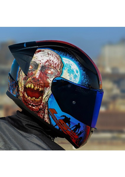 Rapıd 2 Race Zombıe Fullface Motosiklet Kaskı Mavi Camlı