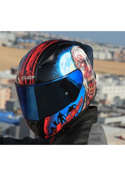 Rapıd 2 Race Zombıe Fullface Motosiklet Kaskı Mavi Camlı