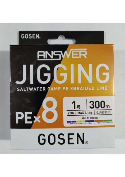 Jigging Answer Pe 8 Örgü Jig ve Tai Rubber Ipi 300 mt Multicolor 1.0 Pe (20LB) 9.1 kg Çekerli