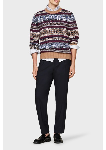 Yün Karışımlı Regular Fit Bisiklet Yaka Desenli Kazak Erkek Kazak MW0MW37026 0hd modelleri