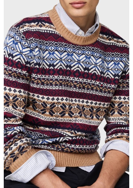 Yün Karışımlı Regular Fit Bisiklet Yaka Desenli Kazak Erkek Kazak MW0MW37026 0hd fırsatları