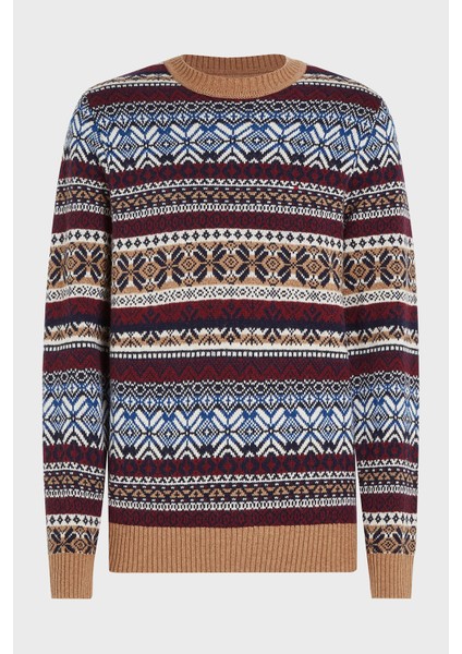 Yün Karışımlı Regular Fit Bisiklet Yaka Desenli Kazak Erkek Kazak MW0MW37026 0hd indirimleri