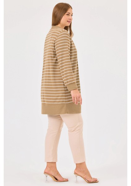 Kadın Büyük Beden Çizgili Üst Takım 4004 Camel modelleri
