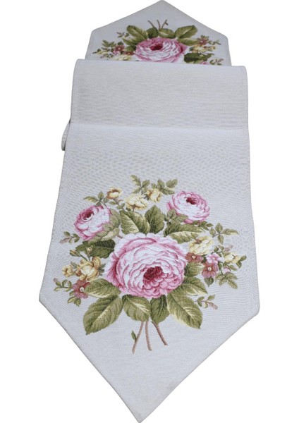 Belıeve Bıg Roses Jakarlı Dokuma Goblen Dekoratif Runner 30*150 Kemık