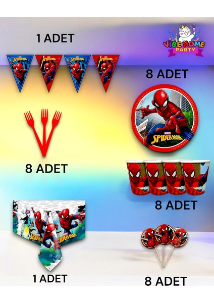 8 Kişilik Spiderman Temalı Premium Set - Doğum Günü Parti ve Eğlenceli Etkinlikler