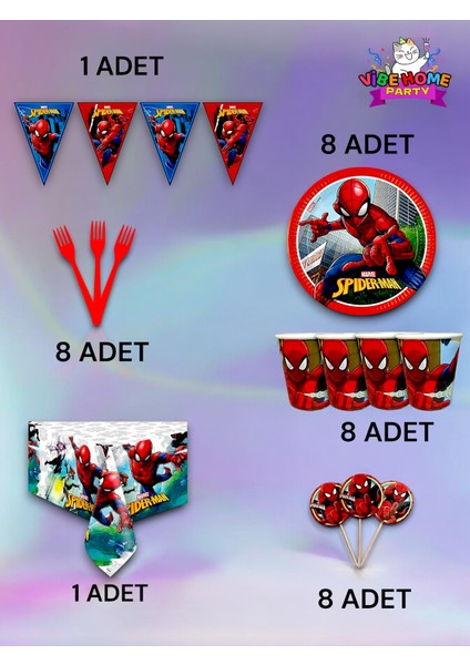 8 Kişilik Spiderman Temalı Premium Set - Doğum Günü Parti ve Eğlenceli Etkinlikler