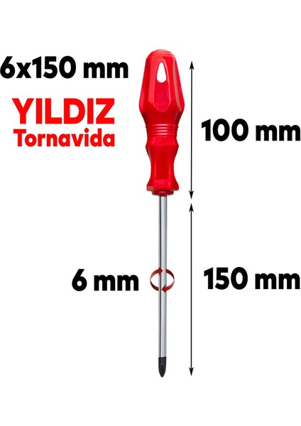 Tornavida Yıldız Tornavida Kırmızı Plastik Sap 6 x 150 mm