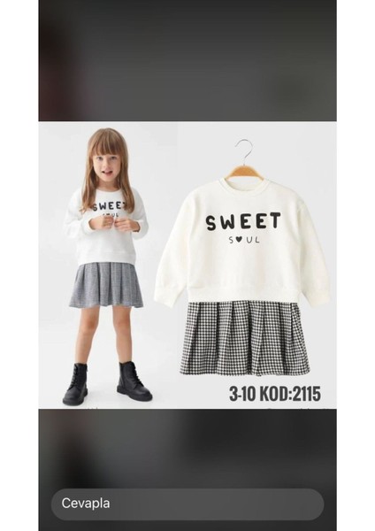 Soul Baskılı Sweatshirt Ekose Kareli Etek Takım 22881