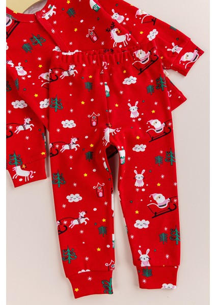 Yılbaşı Temalı Pamuk Unisex Kırmızı Çocuk Pijama Takımı fiyatları