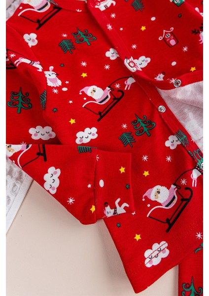 Yılbaşı Temalı Pamuk Unisex Kırmızı Çocuk Pijama Takımı modelleri