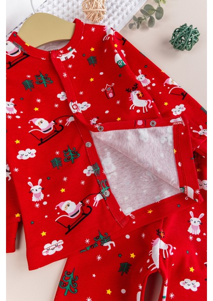 Yılbaşı Temalı Pamuk Unisex Kırmızı Çocuk Pijama Takımı fırsatları
