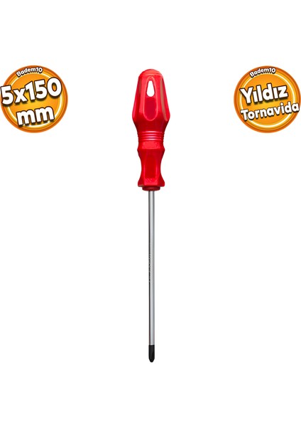 Tornavida Yıldız Tornavida Kırmızı Plastik Sap 5 x 150 mm