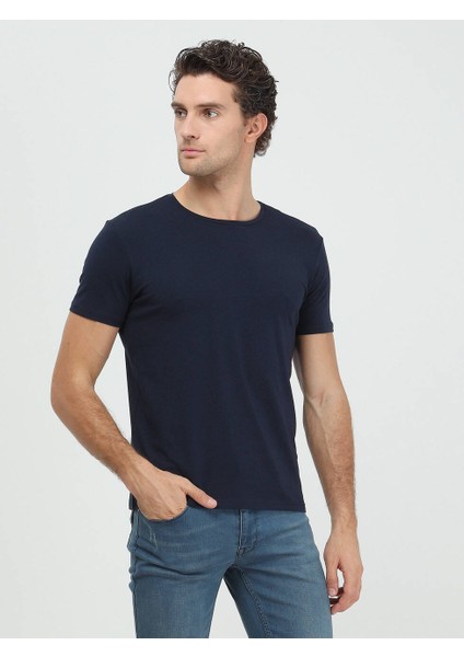 Lacivert Pamuk Karışımlı T-Shirt