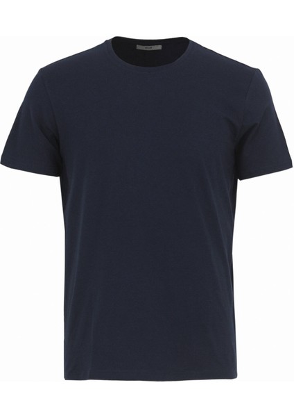 Lacivert Bisiklet Yaka Pamuk Karışımlı T-Shirt