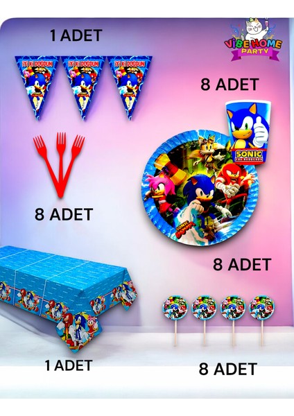 8 Kişilik Sonic Temalı Premium Set - Doğum Günü Parti ve Eğlenceli Etkinlikler
