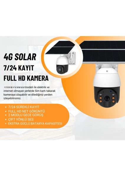 Sim Kartlı 360 Hareketli Güneş Enerjili 1080P Kamera Türkçe Program Son Sürüm 7/24 Kayıt Ptz 4g