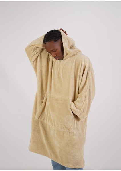 Açık kahverengi, unisex, oversize, giyilebilir kapşonlu battaniye, konfor ve şıklık sunar fiyatları