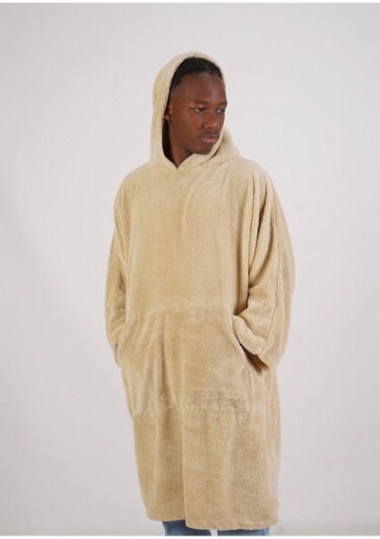 Açık kahverengi, unisex, oversize, giyilebilir kapşonlu battaniye, konfor ve şıklık sunar indirimleri