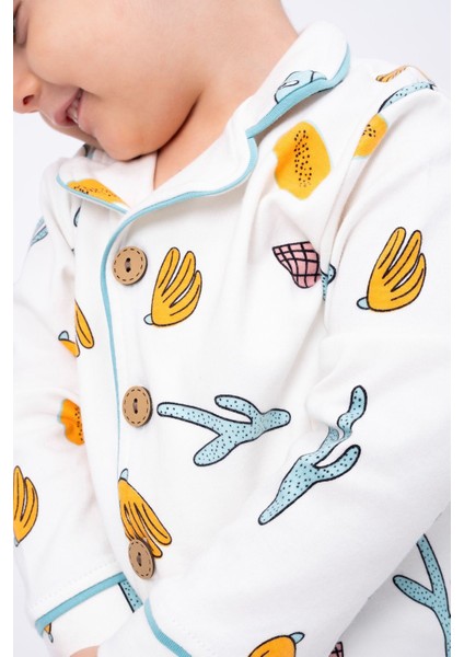 Kaktüs Baskılı Karakterli Düğmeli Unisex Çocuk 2 Li Penye Takım-Su Yeşili fiyatları