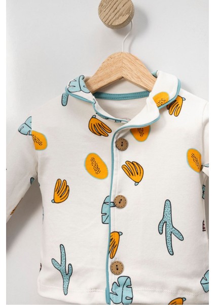 Kaktüs Baskılı Karakterli Düğmeli Unisex Çocuk 2 Li Penye Takım-Su Yeşili modelleri