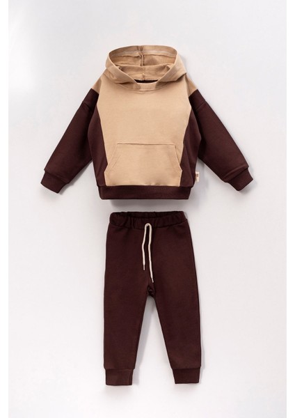 (2-5 Yaş) Kapüşonlu Basic Erkek Çocuk takım - Kakao