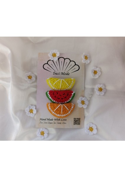 Kız Çocuk Limon Karpuz Portakal Meyveli 3'iü Toka Seti Hand Made Örgü Toka fiyatları