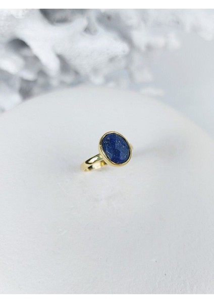 14 K Gold Kaplama 925 Ayar Gümüş Naturel Lapis Lazuli Doğaltaş Yüzük