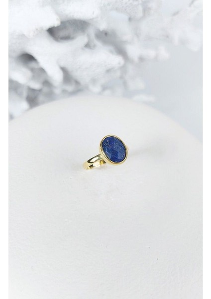 14 K Gold Kaplama 925 Ayar Gümüş Naturel Lapis Lazuli Doğaltaş Yüzük