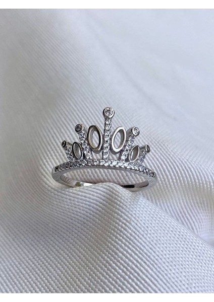 14 K White Gold Kaplama 925 Ayar Gümüş Prenses Tacı Yüzük modelleri