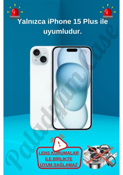 Paladyum Case iPhone 15 Plus Uyumlu Lens Korumalı Simli Kelebekli Çiçekli Kılıf