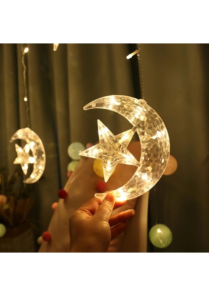 Ay Yıldız Perde LED Işıklar Animasyonlu Organizasyon Süsleme Fişli fiyatları