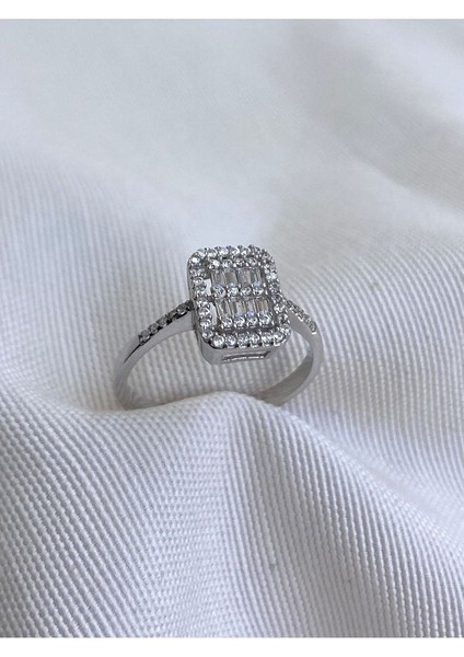 14 K White Gold Kaplama 925 Ayar Gümüş Klasik Baget Yüzük