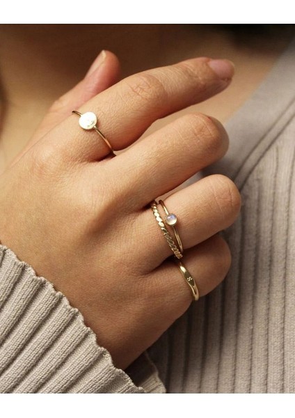 14 K Gold Kaplama 925 Ayar Gümüş Baş Harf Minimal Yüzük modelleri
