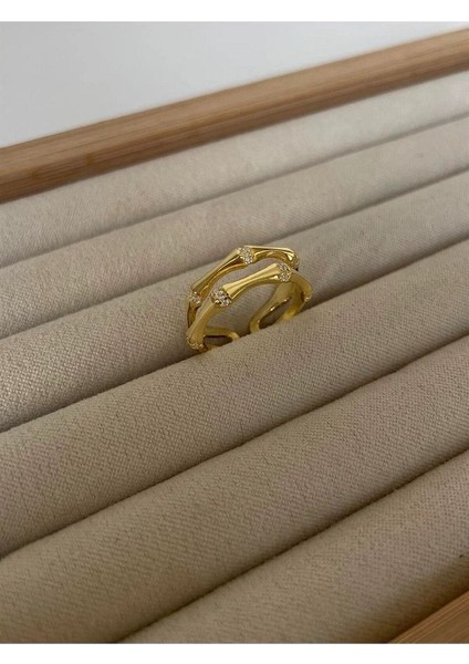 18 K Gold Kaplama 925 Ayar 2'li Kemik Yüzük • Ölçü Gerektirmez