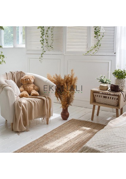 Choti Koleksiyonu Jüt ile Üretilen El Dokuma Sisal Kilim Krem